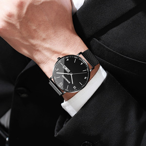 Binbond Men's Quartz Watch 7mm Ultra Thin Waterproof Analog With Date Display Stainless Steel Mesh Band - Product Image 3