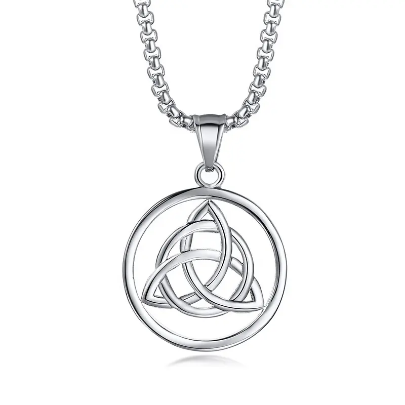 Irish Triquetra Hallow Viking Rune Amulet Stainless Steel Pendant Black Silver Celtic Knot Necklace