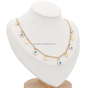 Breathing Carnelian Stainless Steel Eye Shaped Enamel Design Jewelry Women Gold Plated Vermeil Necklace