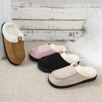 Chaussons d'hiver style coréen en peau de mouton et fourrure, doublure en laine artificielle respirante, antidérapants, avec motif écossais épais