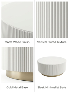 Jm Modern Round Fluted Coffee Table White Mdf Metal Base Living Room Office Furniture Minimalist Design - Product Image 2