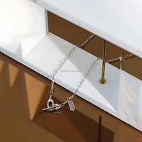 Simple de haute qualité S925 en argent Sterling collier ras du cou coeur Design OT fermoir anglais carré plaque chaîne à la mode pour mariage