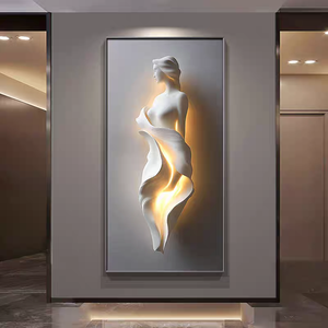 Decorazione Murale in Rilievo Astratto Figura Femminile Sensuale Ingresso Portico Bianco Nero Grigio Dipinto in Porcellana Cristallina 3D per Corridoio - Product Image 3