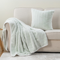 Custom Size Textured Striped Faux Rabbit Fur Throw Blanket Double Layer Reversible Micromink Back No Pilling Soft for Sofa