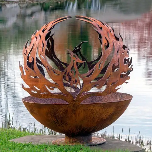 Corten steel fire sphere handmade hollow sphere decoration fire pit fire ball