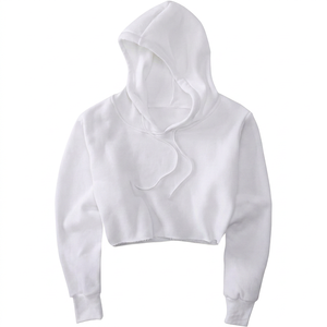 Sudadera con Capucha Corta Blanca con Cordón, Manga Regular, Color Sólido, Estilo Casual para Otoño, para Mujer - Product Image 1