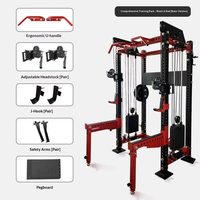 Máquina Smith Premium Todo en Uno para Gimnasio con Plataforma de Sentadillas Crossover y Base de Soporte