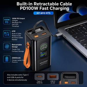 Ukalun Portable 20000mAh TFT Écran 100W 65W PD27 22.5W Power Bank avec Rectrable Fils Charge Rapide pour Ordinateur Portable - Product Image 4
