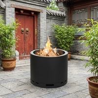 Brasero sans fumée Kingjoy à double couche, en acier inoxydable thermolaqué, pour bois de chauffage et barbecue, facile à nettoyer, noir, flamme à télécommande