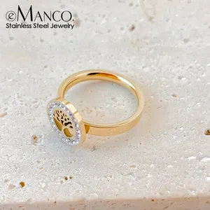 EManco Arbre porte-bonheur creux créatif incrusté <span class=keywords><strong>de</strong></span> strass Disque Anneau exagéré plaqué or Géométrique <span class=keywords><strong>Cercle</strong></span> Anneaux Bijoux Wholes - Product Image 1
