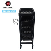 Carrito de Peluquería Negro con Soporte Lateral para Secador de Pelo, Cajones Extraíbles Múltiples, Carrito de Almacenamiento Móvil para Herramientas de Peluquería