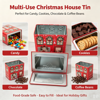 Boîte d'emballage personnalisée en fer blanc de qualité alimentaire, recyclable, design maison créatif, pour bonbons, biscuits, chocolat, stockage alimentaire, Noël