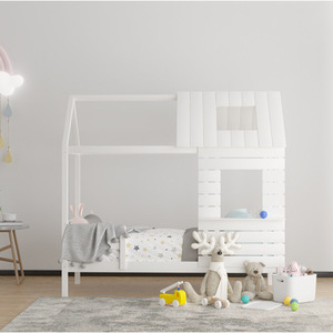 White Wooden <b>House</b> Shaped Children <b>Bed</b> Solid Wood Durable Framework Bedroom Furniture For Kids - Product Image 3