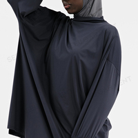 Ensemble de sport élégant gris anthracite pour femmes musulmanes, comprenant une tunique ample et un pantalon droit à revers effilés, avec étiquette personnalisée, vente en gros
