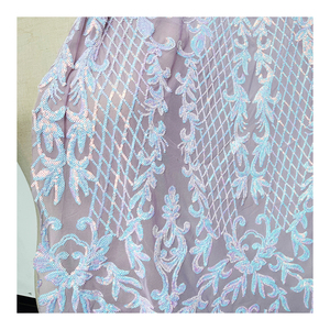 High Quality African Beaded Glitter <strong>Sequined</strong> French <strong>Net</strong> Embroidered Stretch Mesh Iridescent <strong>Sequined</strong> <strong>Lace</strong> <strong>Fabric</strong> for Women Dress - Product Image 2