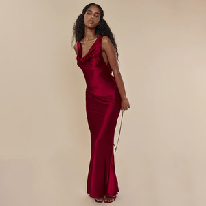 Robe de soirée longue style européen et américain, dos nu, sans manches, taille naturelle - Product Image 3