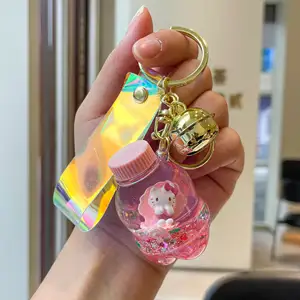 Lilangda Free Sample Cute Pvc Doll Acrylic Fidget Shaker Glitter Encapsulated Floating Filled Oil Water Liquid Keychain Keyring