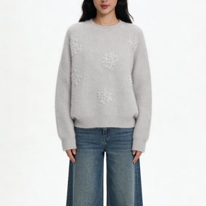 Women's 3D Floral Embellished Knit Sweater - Oversized Casual <b>Jumper</b> Fashion - Product Image 4