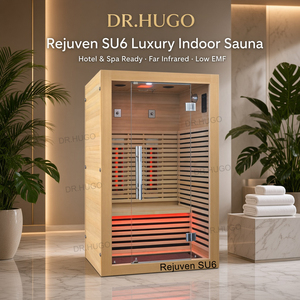 ห้องซาวน่าในร่มสำหรับ 2 คน รุ่น DR.HUGO Rejuven SU6 สำหรับใช้ในโรงแรมและสถานที่พักผ่อน ทำจากไม้เฮมล็อกธรรมชาติ พร้อมระบบอินฟราเรดไกล - Product Image 1