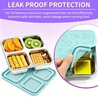 Boîte à bento portable en acier inoxydable 304, boîte à lunch divisée en 4 compartiments avec couvercle hermétique en silicone