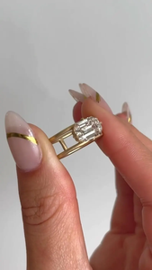 Anillo de Compromiso con Diamante Cultivado en Laboratorio, Corte Esmeralda, Oro Amarillo de 14K, Banda Abierta, Anillo de Novia Solitario para Mujer, Lujoso, Certificado IGI - Product Image 2