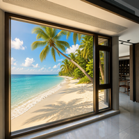 Ventana Abatible de Madera Revestida de Aluminio HUACAI, Ahorro de Energía, Aislamiento Térmico Nivel 9, Hermeticidad al Aire Nivel 7, Vidrio Templado para Apartamento