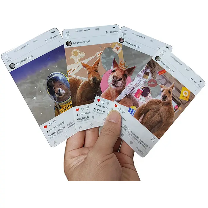 Hot Sale Custom ized Printing hochwertige wasserdichte Instagram transparente Cartoon Geschenk karte mit holo graphischen