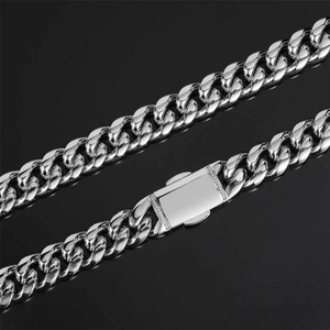Hip Hop <b>Titanium</b> Steel Necklace 12mm Spring Buckle Stainless Steel Round Grinding Gold Cuban <b>Chain</b> Bracelet for Men - Product Image 5