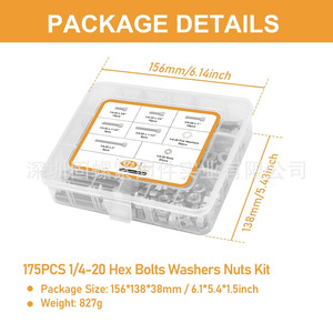 175Pcs 1/4-20 Stainless Steel Socket Cap Screws Nuts Washers Set Inch Size Fine Thread Cylindrical Head A2-70 Grade 8.8 - Product Image 5
