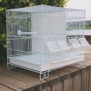 Jaula Doble para Crí<span class=keywords><strong>a</strong></span> <span class=keywords><strong>de</strong></span> Aves, Jaula para Loros <span class=keywords><strong>de</strong></span> Alambre Blanco con Comederos y Bebederos - Product Image 3