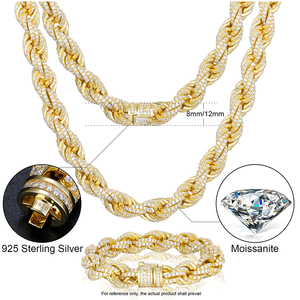 Dropshipping 패스 다이아몬드 테스터 아이스 아웃 Moissanite 로프 체인 925 스털링 실버 실험실 보석 트위스트 목걸이 남성용 - Product Image 6
