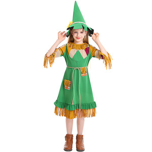 Nuevo Vestido de Marioneta Verde <span class=keywords><strong>para</strong></span> Niñas de Halloween con Flores y Parches, Conjunto de Muñeca de Paja con Borlas, Ropa <span class=keywords><strong>Infantil</strong></span> de Carnaval DONG-004 - Product Image 1