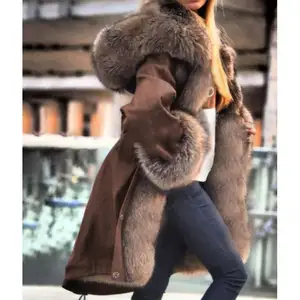 Kadın lüks parti Faux Fox kürk uzun şal pelerin pelerin kış letest için stokta evde