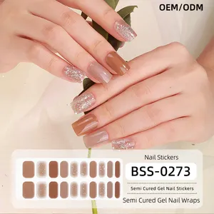 OEM ODM Christmas Factory Price Semi Cured Nail Stickers Adhesive UV Gel Nail Sticker Custom Logo Sticker Gel Nail