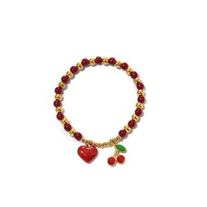 Fashion Beaded <b>Bracelet</b> <b>Red</b> Gold Plated 316L Stainless Steel Cherry Heart Charm Women's Jewelry - Product Image 1