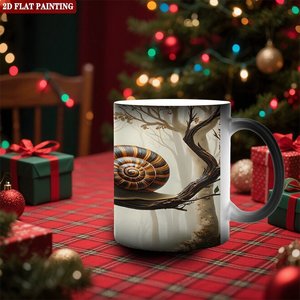 Frosted Black <b>Ceramic</b> <b>Mug</b> 11oz Heat Changing Magic Cup With Snail Forest Design - Product Image 2
