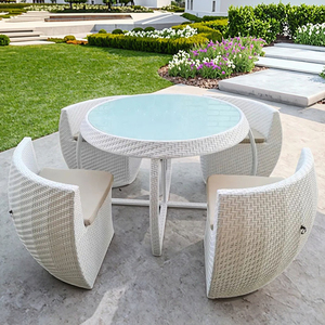 <span class=keywords><strong>Ensemble</strong></span> <span class=keywords><strong>de</strong></span> <span class=keywords><strong>Table</strong></span> et Chaises Rondes <span class=keywords><strong>de</strong></span> <span class=keywords><strong>Jardin</strong></span> en Rotin 5 Pièces, Gain <span class=keywords><strong>de</strong></span> Place pour Extérieur, Cour, Terrasse, Restaurant - Product Image 3