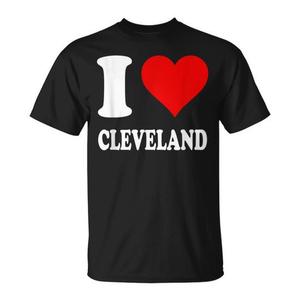T-shirt I Love Cleveland con design a cuore rosso, maglietta promozionale nera da uomo - Product Image 1