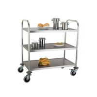 Chariot de rangement commercial à 3 niveaux en acier inoxydable avec rail et roues (L/M/S) pour la collecte de vaisselle et le service de buffet en hôtel