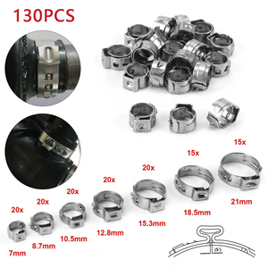 130pcs 7 kích thước 304 thép không gỉ duy nhất tai Ống kẹp 6-21mm uốn ống kẹp loại Kit uốn Pinch Công cụ phù hợp - Product Image 1