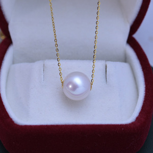 Collier pendentif en perles rondes d'eau douce blanches Edison 10-11 mm, forte luminosité avec des défauts discrets, collier en argent S925 - Product Image 1