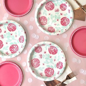 Platos de Papel Desechables Personalizados al por Mayor Damai, Vasos de Papel, Kits de Artículos para Fiestas Infantiles con Temática Floral para Niñas - Product Image 2