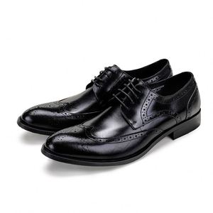 Chaussures pour hommes en cuir véritable haut de gamme, à bout pointu, à enfiler, pour le bureau, les loisirs, tendances de la mode automne - Product Image 1