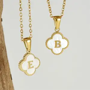 Fashionable Gold Plated Necklace Mother Of Pearl Initial Design Popular Elegant Shell Pearl Letter Jewelry