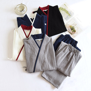 <span class=keywords><strong>Pyjama</strong></span> Kimono Hanfu pour <span class=keywords><strong>homme</strong></span>, style japonais, en gaze de coton pur, pour printemps, automne et hiver, <span class=keywords><strong>grande</strong></span> <span class=keywords><strong>taille</strong></span> (jusqu'à 100 kg), ensemble de tenue de sauna à domicile - Product Image 3
