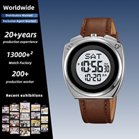 Montre digitale SKMEI 2241, boîtier en alliage de zinc, bracelet en cuir véritable, étanche 30M, chronographe, alarme, style rétro, montre-bracelet pour homme, Reloj