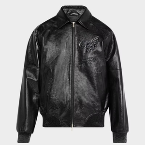Custom Men's Embroidery Patches High Quality <strong>Leather</strong> Waterproof Bomber Classic Street Varsity <strong>Real</strong> <strong>Leather</strong> <strong>Jacket</strong> - Product Image 2