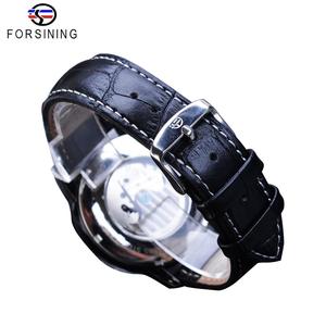 Reloj Automático Forsining Royal Blue Tourbillon para Hombre, Fase Lunar, Correa de Cuero Genuino Negra, Relojes Mecánicos, Otomatik Erkek Saat - Product Image 5