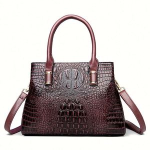 Women's <b>Large</b> Capacity Tote <b>Bag</b> Single Shoulder Crossbody Pattern Fashionable Middlen Aged Handbag with Two Straps Open Closure - Product Image 4