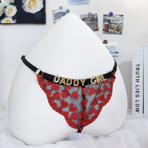 Accepter DIY LOGO <span class=keywords><strong>Culotte</strong></span> Avec Lettres Dorées Personnalisées Nom Iace Coeur Forme Broderie Nœud String Dernière Mode G-String - Product Image 3